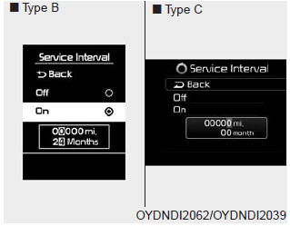 On this mode, you can activate the service interval function with mileage (mi.