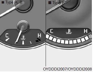 This gauge shows the temperature of the engine coolant when the ignition switch