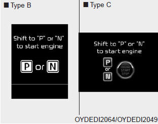 This warning message illuminates if you try to start the engine with the shift