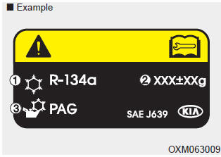 ❈ The actual Air Conditioning refrigerant label in the vehicle may differ from