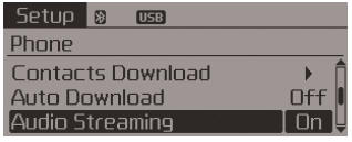 When Audio Streaming is turned on, you can play music files saved in your Bluetooth
