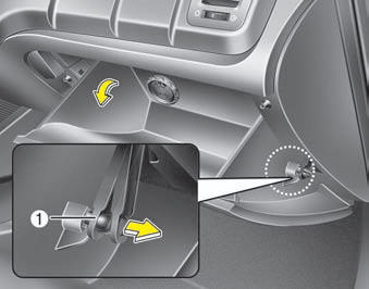 1. Open the glove box and pull the support strap (1).