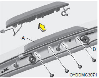 5. Remove the high mounted stop lamp assembly (A) after loosening the nuts and