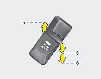 Pressing the power window switch momentarily to the second detent position (6)