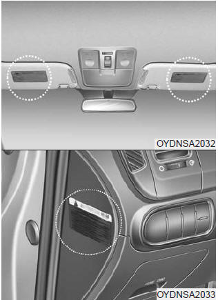 Air bag warning labels, some required by the U.S. National Highway Traffic Safety